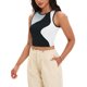thumbnail image 4 of ATHLECHIC Camiseta sin mangas de verano de bloques de color para mujer, básica, con cuello redondo, negra y gris, 4 of 5