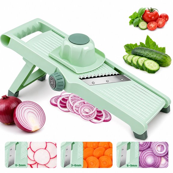 Portable Foldable Mandoline Slicer, Manual Adjustable Vegetable Fruit Slicer, Multi-functional Kitchen Cutter, Easy Storage Easy to Clean, Green