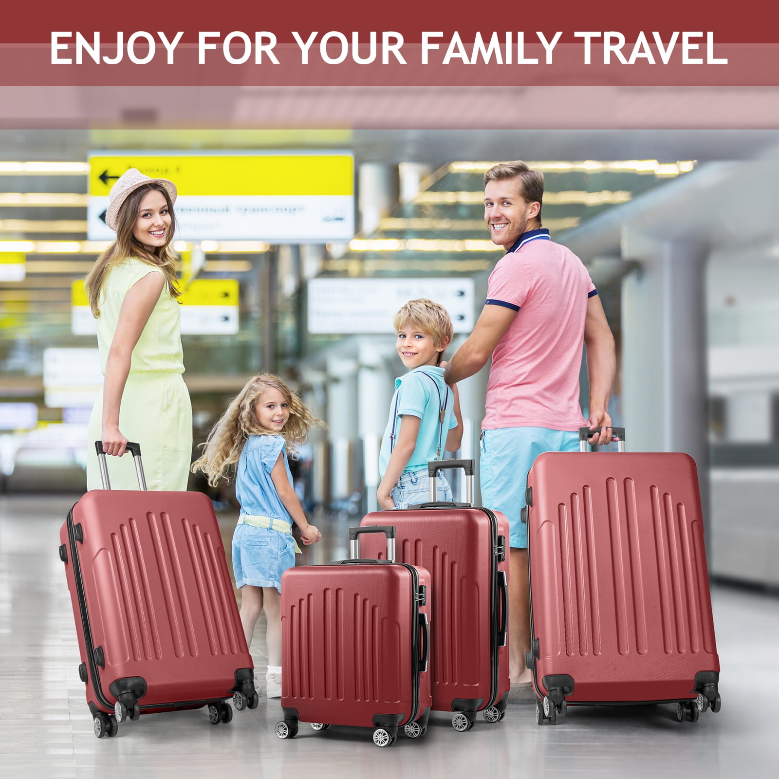 Zimtown 4-Piece Luggage Set, ABS Hardshell Suitcase, Double-Wheeled with TSA Lock, Vintage Red - Walmart.com Zimtown 4-Piece Luggage Set, ABS Hardshell Suitcase, Double-Wheeled with TSA Lock, Vintage Red - Walmart.com