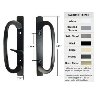 Sliding Glass Patio Door Handle Set, Mortise Type, B-Position, Latch Lever is Off-Centered, Non-Keyed, Black, 3-15/16" Screw Holes