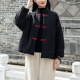 thumbnail image 2 of Chaqueta corta de algodón y lino con cuello alto y hebilla de color sólido retro para mujer, chaqueta de algodón cálida para mujer, 2 of 6