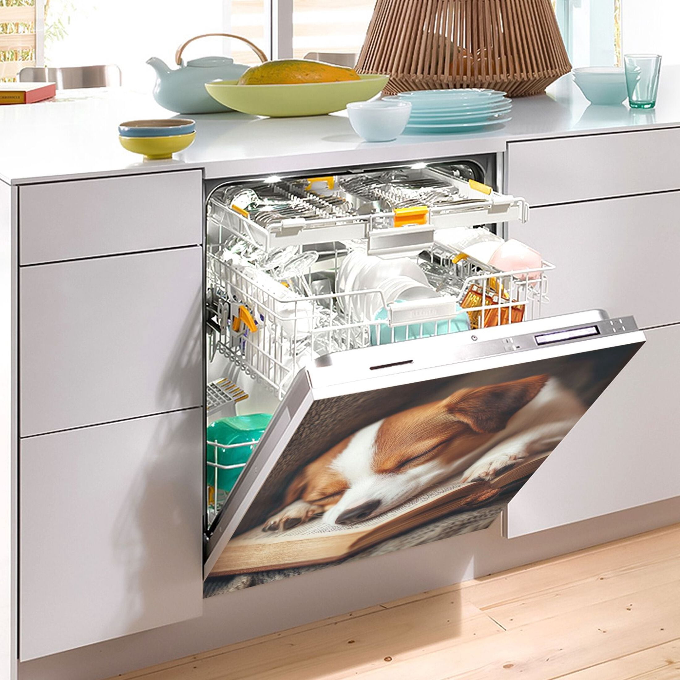 Dishwasher Magnetic Sticker 23x26 Inch Refrigerator Magnetic Sticker Washing Machine Magnetic Sticker Kitchen Panel Magnetic Sticker Home Decor Sleeping Cute Dog