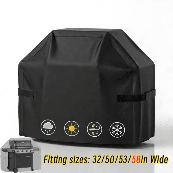 Seralis Heavy Duty Waterproof Anti-UV Grill Cover 60in (Fit Up to 58in Wide) Black