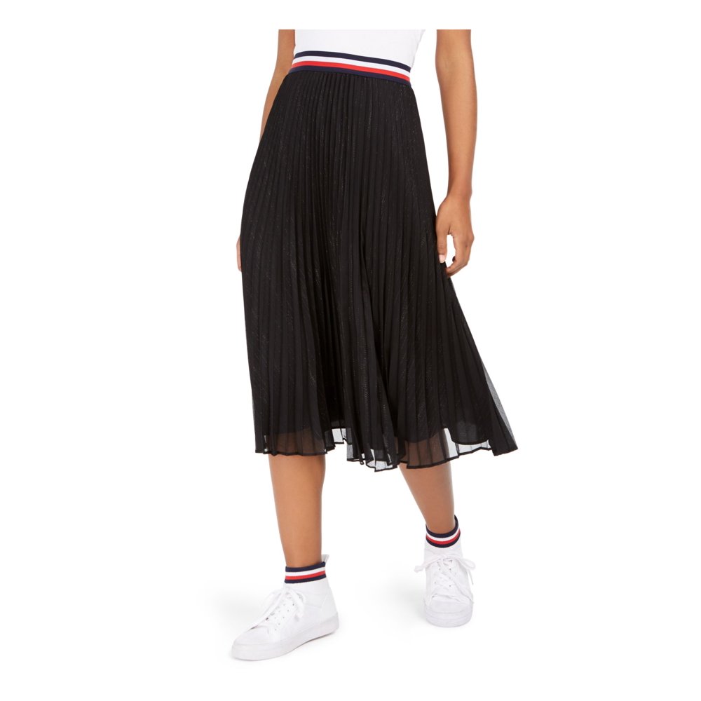 Tommy Hilfiger TOMMY HILFIGER Womens Black TeaLength Pleated Skirt