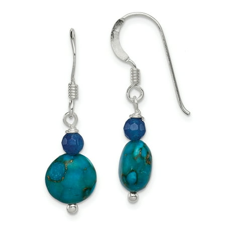 Reconstructed Stone - 925 Sterling Silver Blue Agate, Gold and Lapis Reconstructed Stone Earrings
