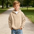 thumbnail image 3 of Iyufng Quarter Zip Hoodies for Boys Waffle Texture Ribbed Cuff & Hem Relaxed Fit Daily School Long Sleeve Pullover Sweatshirt, 3 of 4