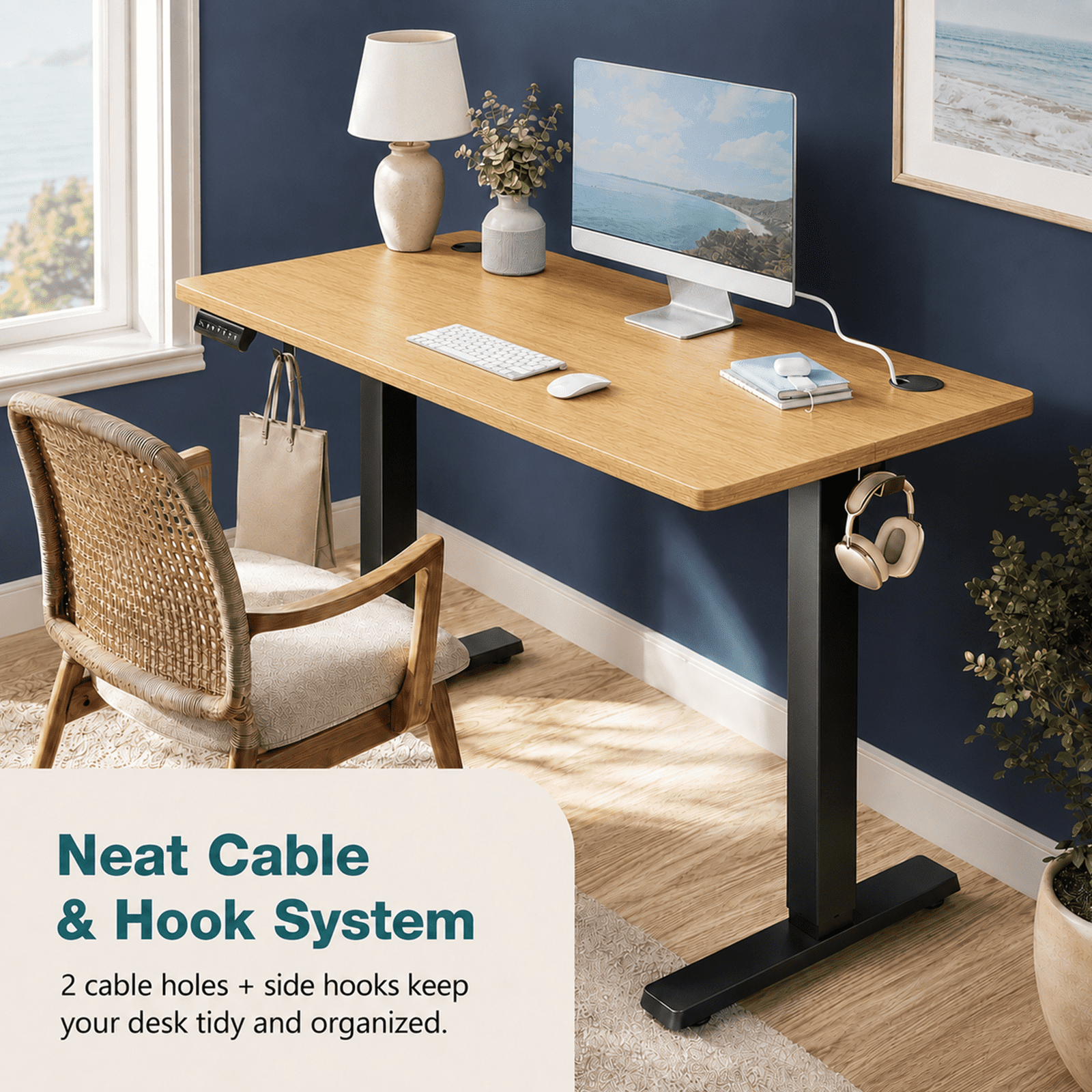 Alvantor Standing Desk, 28.7''- 48'' Height Electric Height Adjustable Home Office Desk with 3 Memory Presets, Sit and Stand Up, T-Shaped Frame