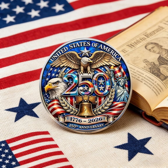 250th Anniversary Commemorative Coins, 1.6" 3D America 250 Merchandise with American Eagle & US Flag,Golden American Flag & Liberty Bell Design for Display, Collectors & Gift Idea