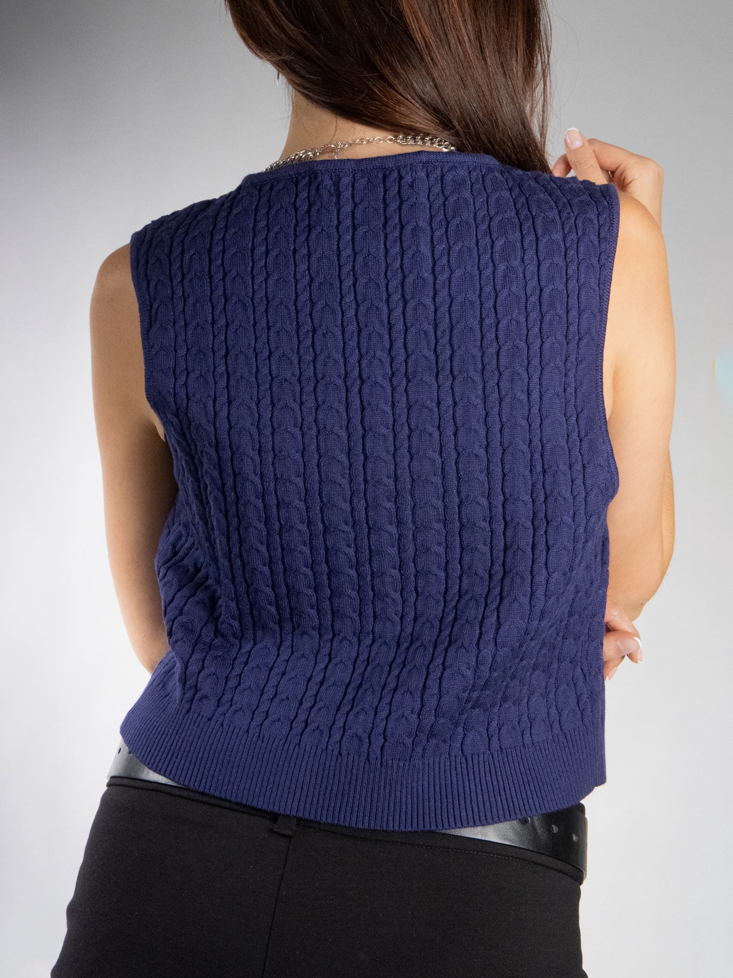 DARING DIVA Women's Stylish AK Cable Knit Tie Vest XL Navy Blue