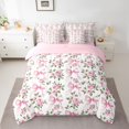 thumbnail image 2 of Homewish Romantic Ribbon Bow Twin Bedding Sets 7-Piece for Kids, Spring Pink Rose Floral Bedding Comforter Set, Kawaii Cartoon Reversible Sheet Sets, Ultra Soft Bedroom Decor, 2 of 7
