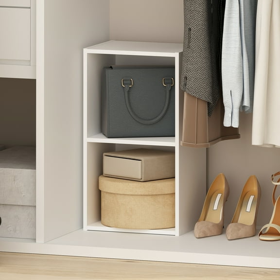 Furinno Reed 2-Tier Open Shelf Multipurpose Closet & Clothing Storage, Storage Organizer, White