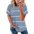 thumbnail image 1 of Camiseta de algodón a rayas para mujer, camiseta de manga corta con cuello redondo, Tops holgados informales, ropa de calle para mujer 2022, 1 of 4