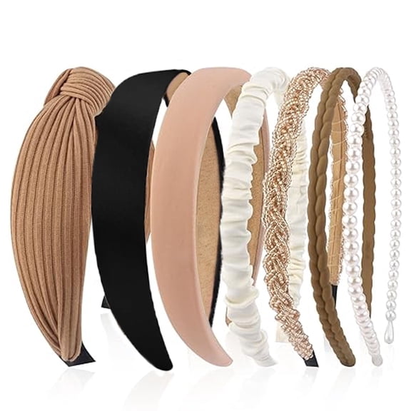 7 Pcs Headbands for Women Gifts Brown Knotted Solid Head Bands Pearl Headband Non Slip Hairbands Fashion Hair Accessories
