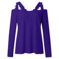 thumbnail image 5 of Mohiass Women's Off Shoulder Tops Cut Out Lace Long Sleeve Solid Color Blouses Shirt Cute Hide Belly Summer Blouses Purple 2XL, 5 of 5