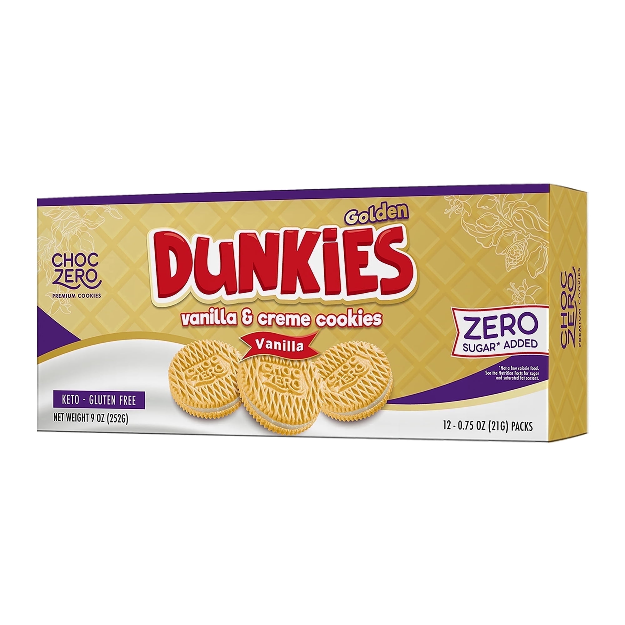 ChocZero Dunkies Sugar Free Vanilla Sandwich Cookies, Keto, Gluten Free, 9 oz Box