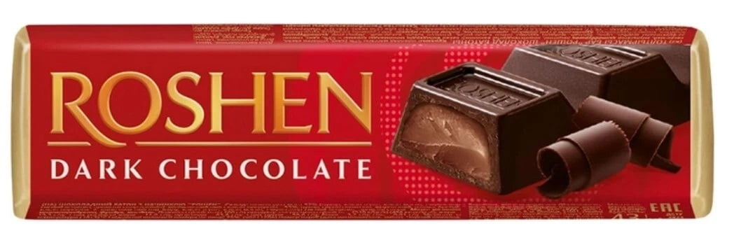 Roshen Sweet Dark Chocolate Bar with Fondant Filling Pack of 30 (1.51 oz/43 grams)