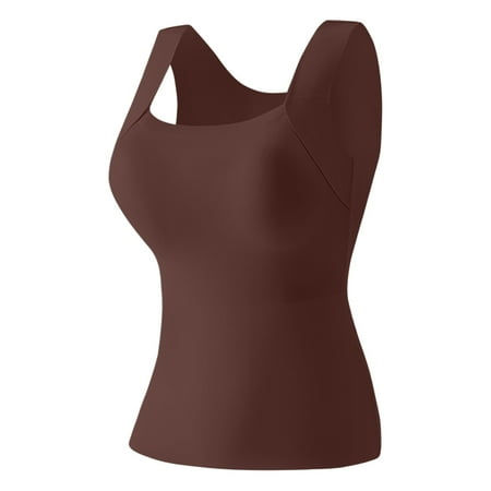 Sports Bra Tank Tops for Women Scoop Neck High-Support Yoga Tank with Built-In Bra Breathable Sports Camisole Soft Workout Body Shaper Brown XXL
