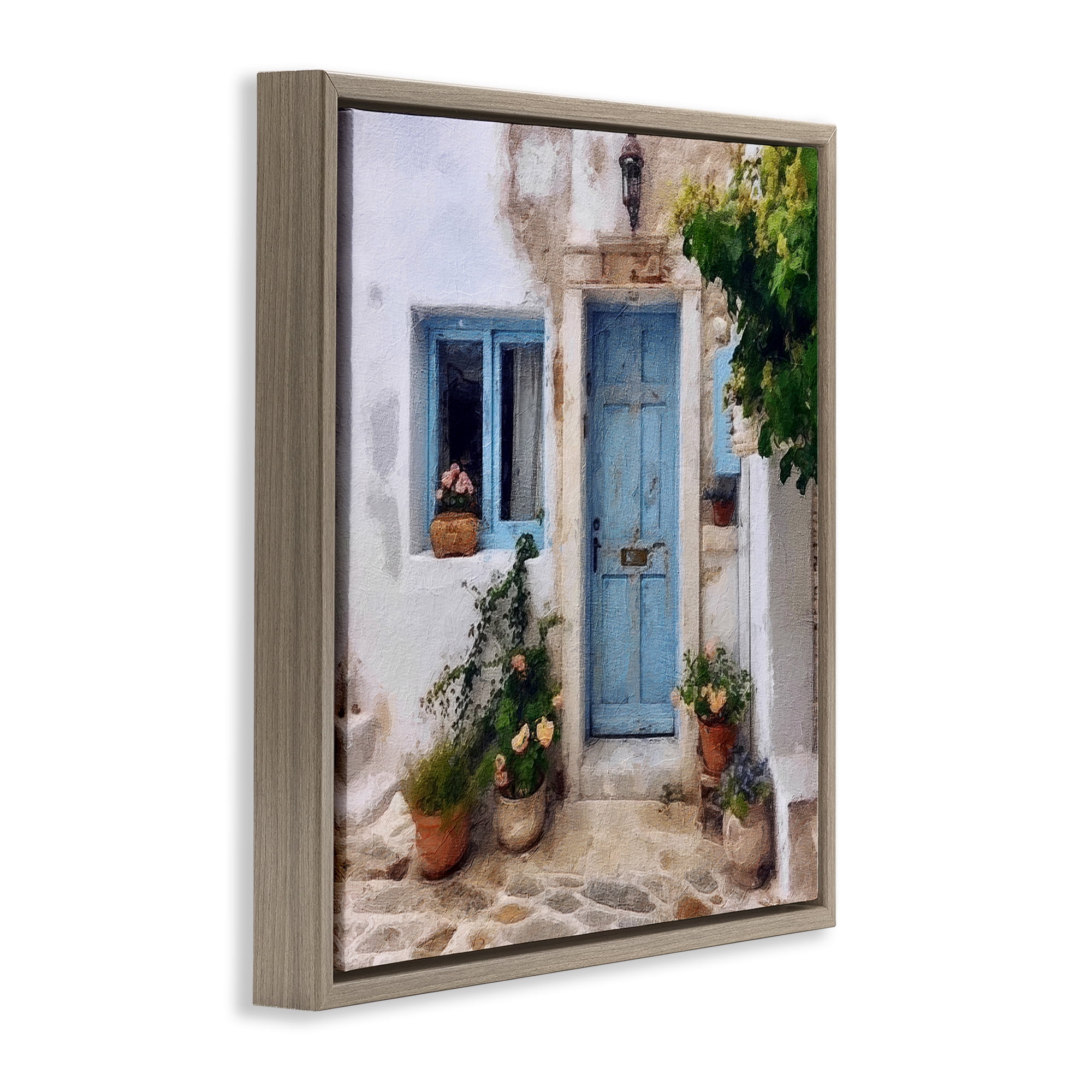 Stupell Industries Greek Door Architecture Town & City Painting Brown Floater Framed Canvas Art Print Wall Art, 18 x 18