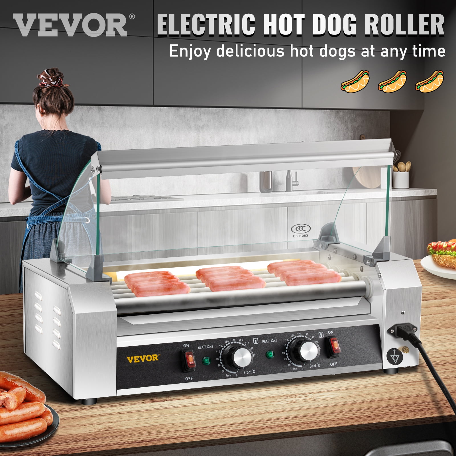 Five Roller Electric Hot Dog Machine with Sanitation Hood – VIVO