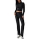 thumbnail image 3 of Conjuntos de 2 Piezas para Mujer, Larga, Cuello Redondo, Pantalones Acampanados de Cintura Alta, Conjuntos de Chándal, Ropa de Calle. Negro M, 3 of 9