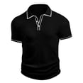 thumbnail image 5 of Men's Vertical Ribbed Polo Shirt Short Sleeve Contrast Piping Trim Stretch Collared Golf Top Casual Business Summer Shirt, 2XL, 5 of 7