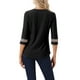 thumbnail image 3 of INSPIRAR CHIC Blusas de Mujer de Manga 3/4 Cuello en V con Contraste de Color y Encaje Negro XS, 3 of 6