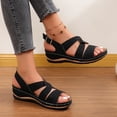 thumbnail image 4 of Walking Sandals Women Open Toe Bohemia Hollow out Breathable Arch Support Low Wedge Ankle Strap Orthopedic Shoes Black Size 6, 4 of 8