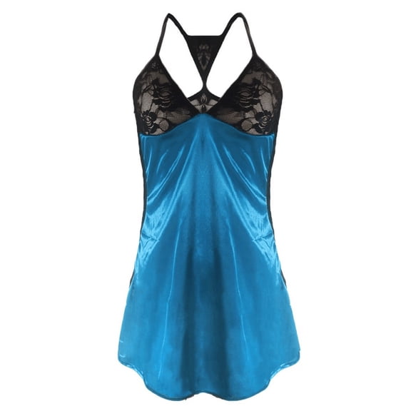 Rotm Women Lingerie Women Lace Lingerie Front Closure Babydoll V Neck Nightwear Sexy Nightie Blue,S