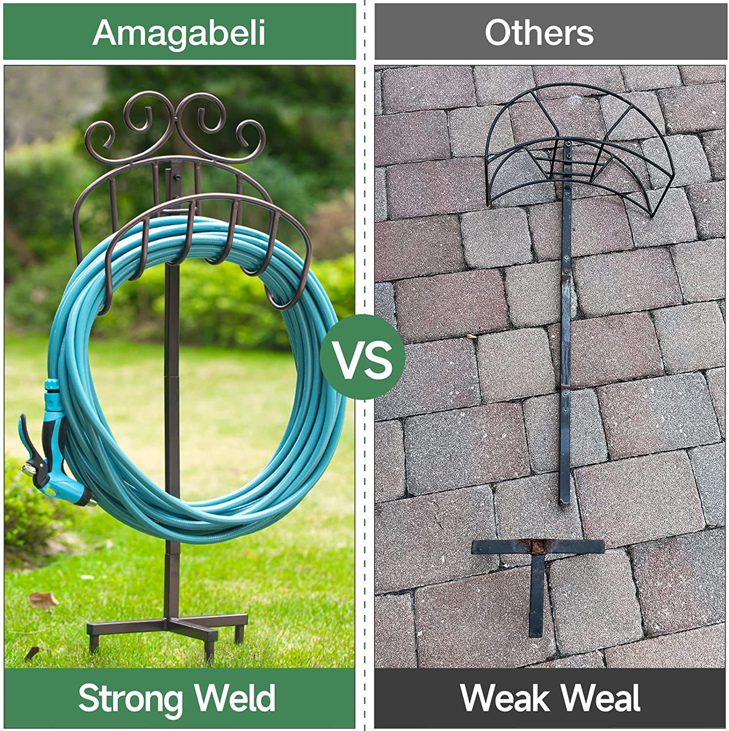 Amagabeli Garden Hose Holder Holds 125ft Hose Detachable Rustproof Hose Hanger Heavy Duty Metal Decorative Water Hose Storage Stand with Ground Stakes Free Standing for Garden Lawn Yard Outside Black - image 4 of 9