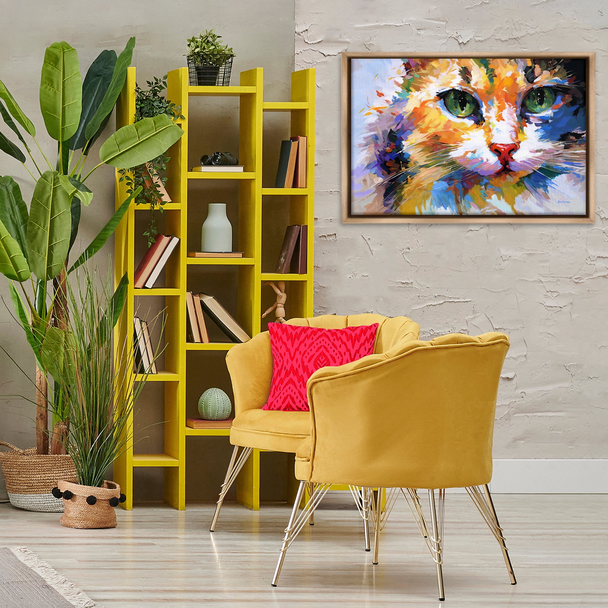 Stupell Industries Manx Cat Gaze Animals & Insects Painting Brown Floater Framed Canvas Art Print Wall Art, 31 x 21