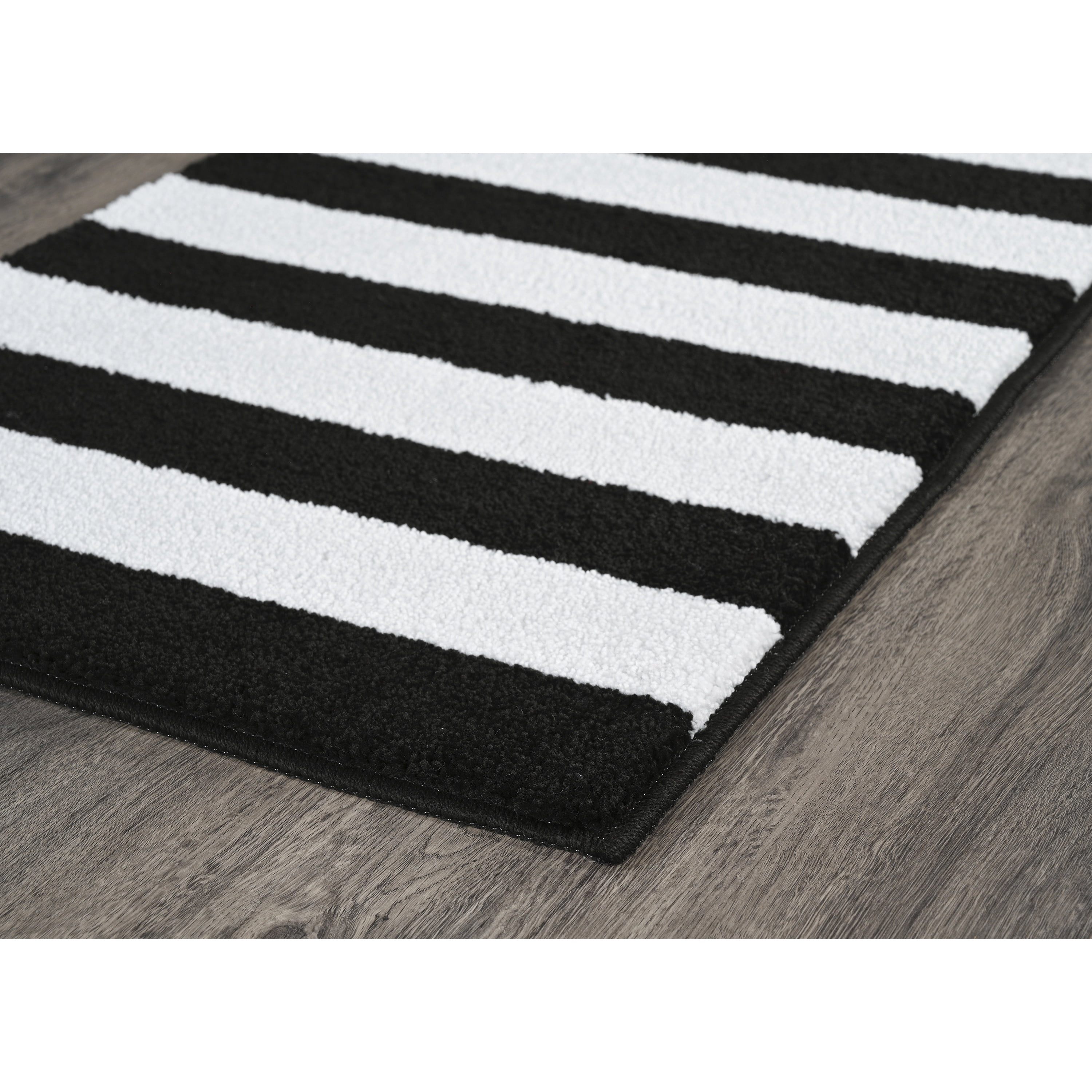 Garland Rug Beach Stripe Washable Black/White Bathroom Rug, 21" x 34"