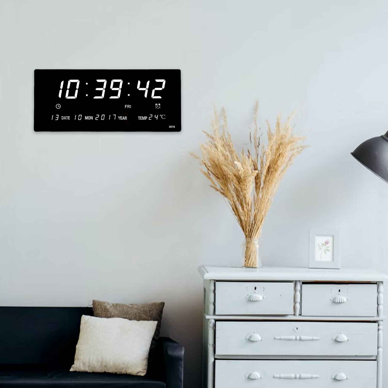 Reloj de pared LED eléctrico Carga USB Temperatura Decoración Números grandes Relojes de Reloj despertador para tienda Niñas Blanco