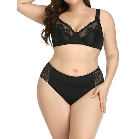 

Women s Plus Size Underwire Push-Up Lace Trim Adjustable Straps Comfort Bra and Panty Set