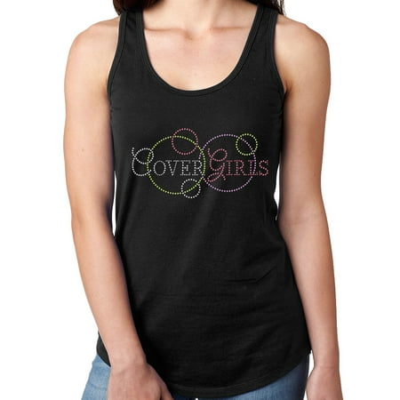 Rhinestone Back Cover Womens T-Shirt Rhinestone Bling Black Tee Multicolor Cover Girls Tank Racer Back XX-Large ()