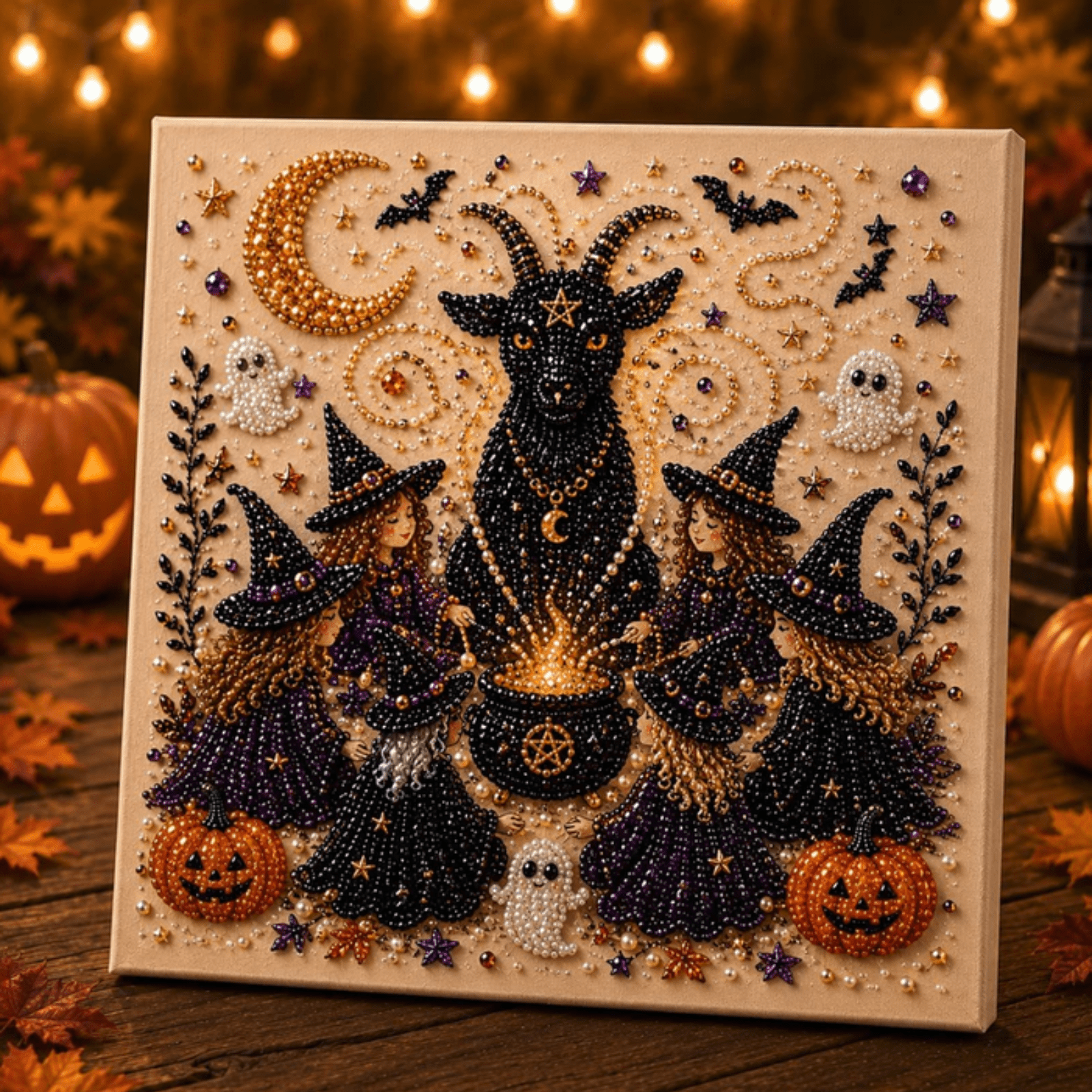 Halloween Pearl Art DIY Kit Spooky Cute 3D diamond art kits for adults beginner Mystical Black Cat Kit Family Bonding Craft Living Room Halloween Decor Unique Party Gifts D