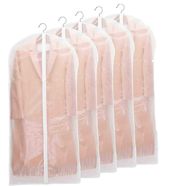 Bolsas de almacenamiento para colgar ropa, organizador de ropa transparente impermeable con cremallera para armario y viajes, fundas de traje de malla no tejida transpirables (5 piezas)