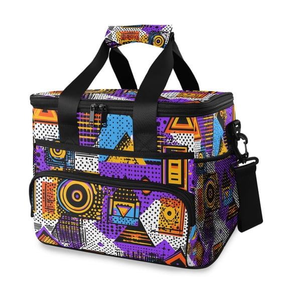 FORMRS Insulated Cooler Bag 24 Cans Capacity Soft Leakproof Lunch Box with Side Pockets, Purple Simple Triangles