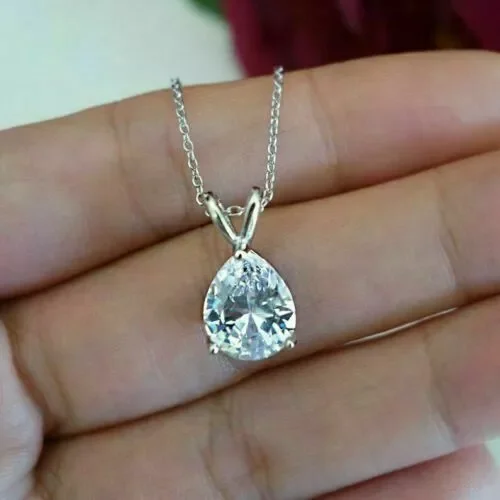 2Ct Real Moissanite Solitaire Pendant Necklaces 14K White Gold Plated Silver