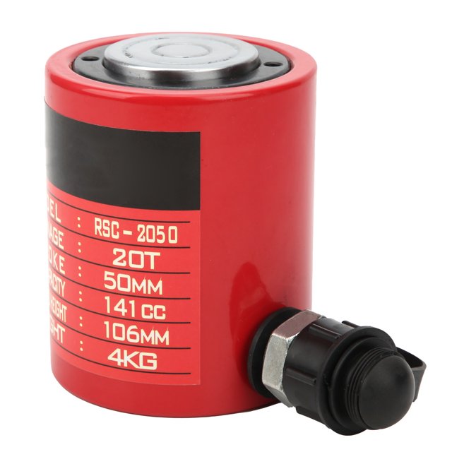 Cylinder, Hydraulic Cylinder, Easy To Install Small Size For Electricity Chemical Industry. A compact red replacement hydraulic cylinder model RSC-2050 with a 20-ton output capacity, 50mm stroke, and 141CC oil storage. Features include a threaded ZG3/8in connector, durable paint finish, and lightweight design for multi-angle use in tight spaces. Made of 45 steel, suitable for industrial applications such as electricity and chemical industries.