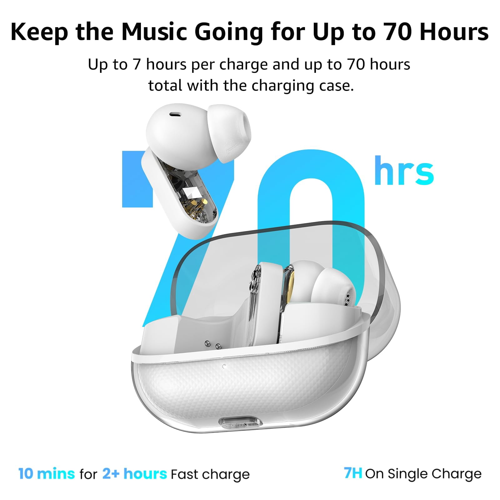TOZO AI Translation Hybrid Active Noise Cancelling Earbuds, 100+ Languages, 70H, Smart ENC AI Calls, Stereo Bass with App-32EQ, IPX5 Waterproof Bluetooth 5.4 Headphones, Sleek Transparent Design