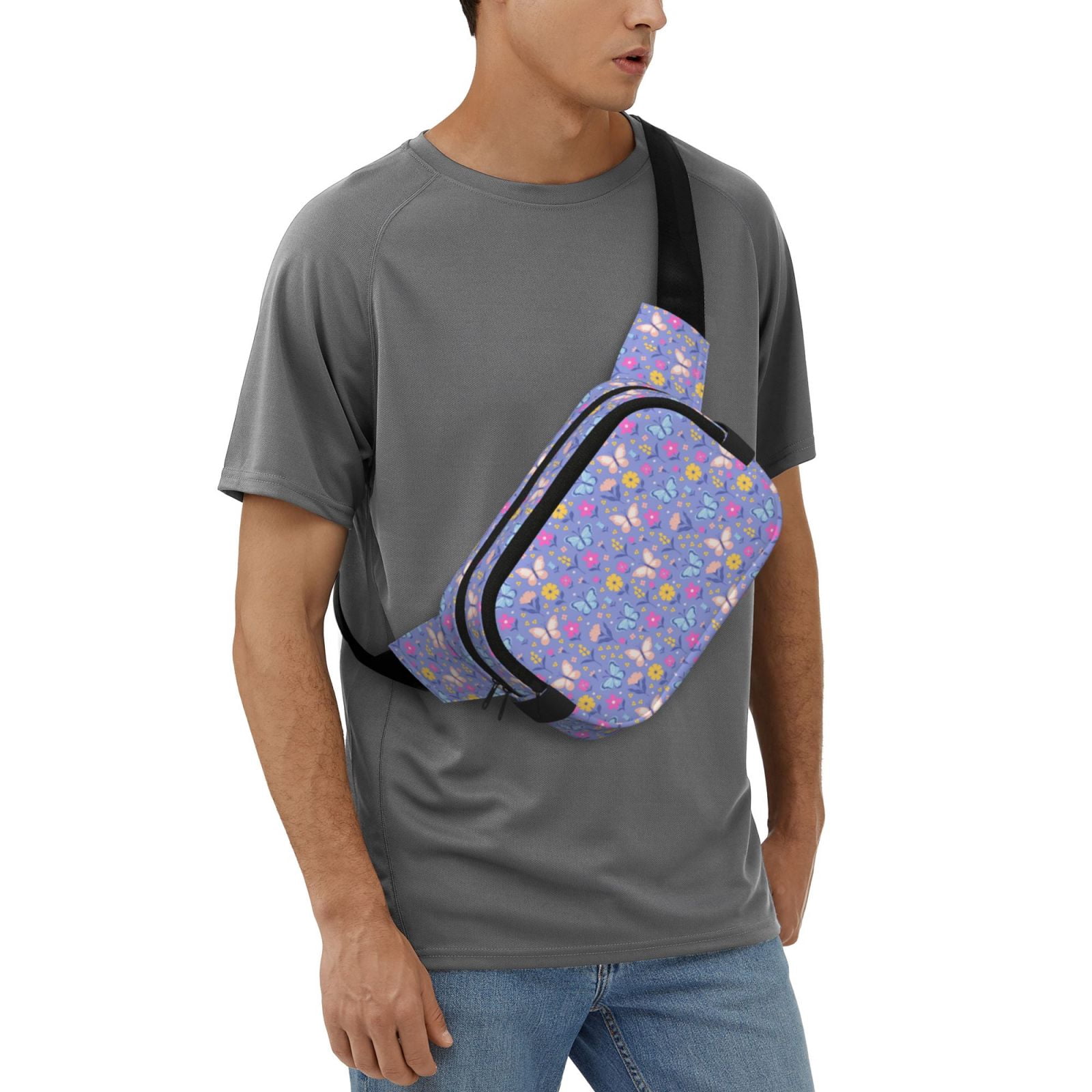 Picia Butterflies And Flowers Print Square Double-Layer Waist Bag Mini Adjustable Waist Belt Bag Exercise Running Travel Hiking
