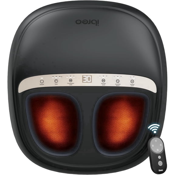 ibreo Shiatsu Foot Massager Machine with Heat, Deep Kneading, Air Compression, Vibration, Adjustable Pressure Auto Timer Remote Control, Black
