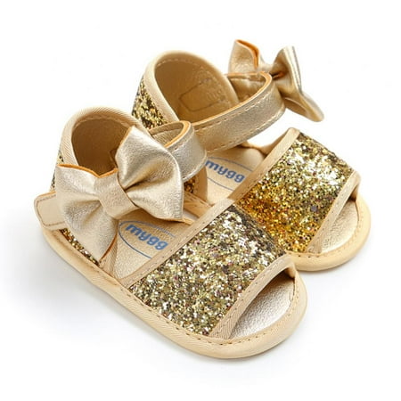 

Summer Infant Baby Girl Bow Sandals PU Leather Casual Sequins Shoes Anti-Slip Soft Sole Newborn Prewalker Sparkly First Walking Shoes 0-18M