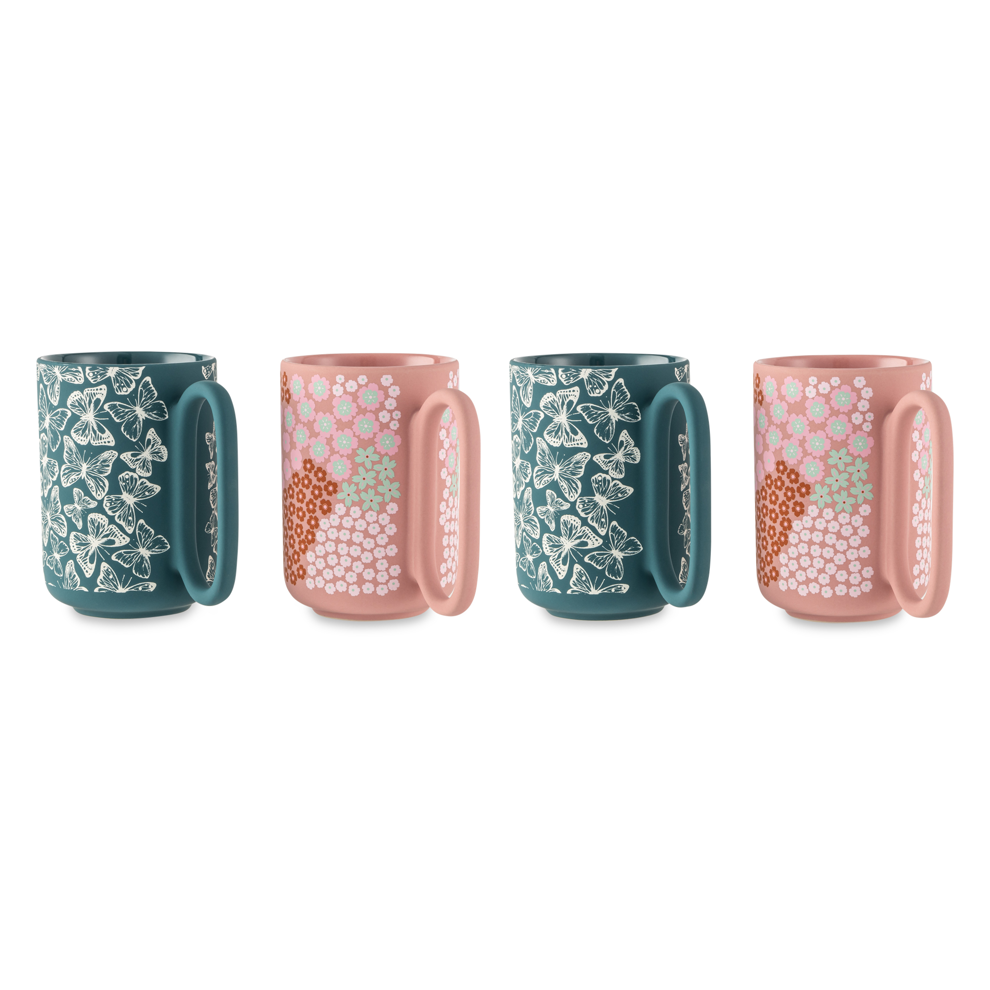 Thyme & Table Butterflies & Flowers Stoneware Mugs, 4-Pack photo 2