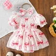thumbnail image 4 of Baby Romper Short Sleeve Bowknot Prints Cute Bodysuits Dress Headbands Set Baby Girl Onesies Red, 4 of 6