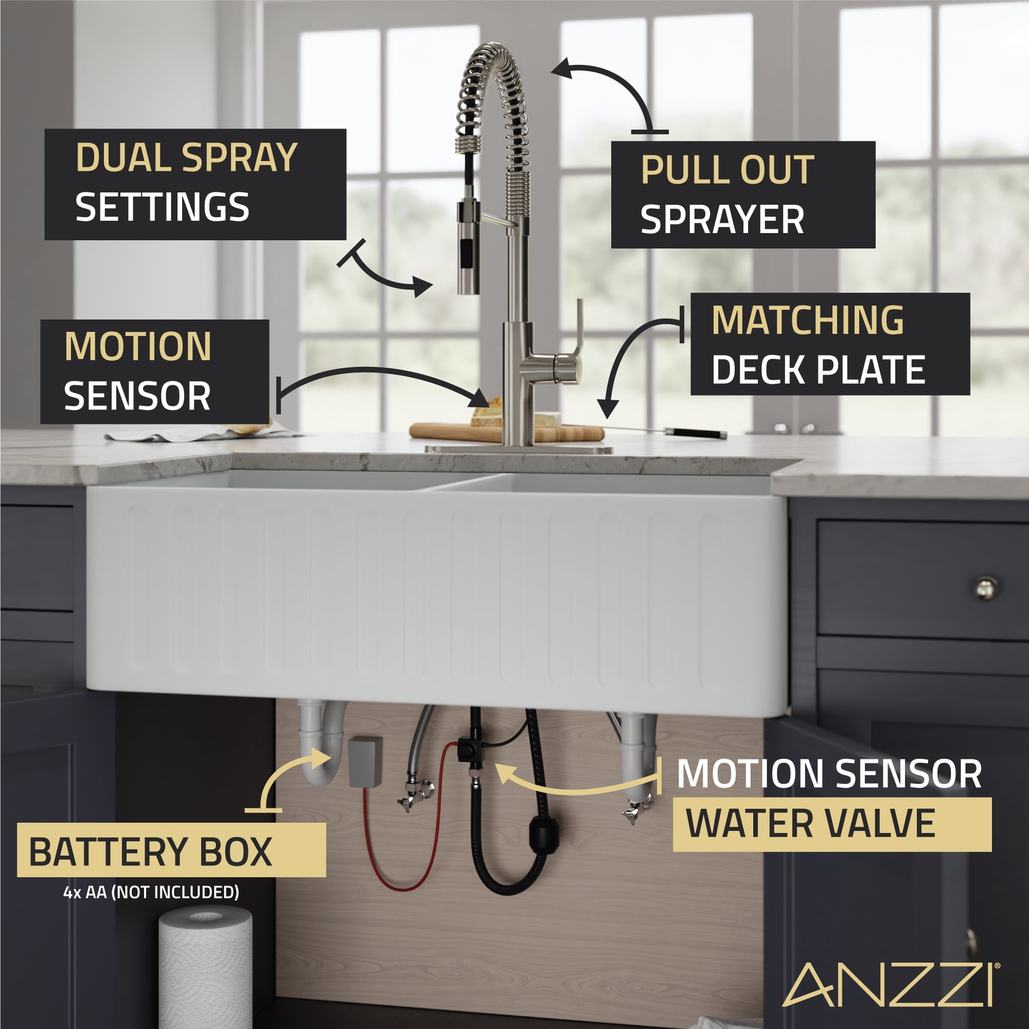 Anzzi Kf-Az303 Ola 1.8 GPM Single Hole Kitchen Faucet - Nickel