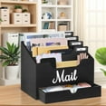 thumbnail image 2 of Wood Mail Organizer with 4 Compartments & Drawer, Countertop Desk Office Accessories for File Letter Paper Folder, 2 of 17