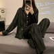 thumbnail image 3 of 2 Piece Set Pajamas for Women, Satin Silk Stripe Sleepwear, Spring Autumn, Female, Long Sleeve, Loose, Luxury, Pyjama, Women's Home Suit, 3 of 4