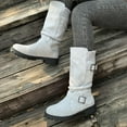 thumbnail image 4 of Dasayo Mid-Calf Womans Boots Slouch Motorcycle Gray Buckles Western Round Toe Boots Womens Shoes 36, 4 of 8