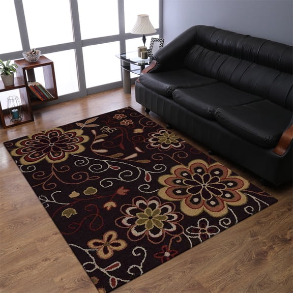 Rugsotic Carpets Hand Tufted Wool Eco-Friendly 5'x8' Area Rugs Rectangle Brown Floral Modern High Pile Thick Handmade Anti Skid Indoor Rug for Living Room, Bedroom K00656